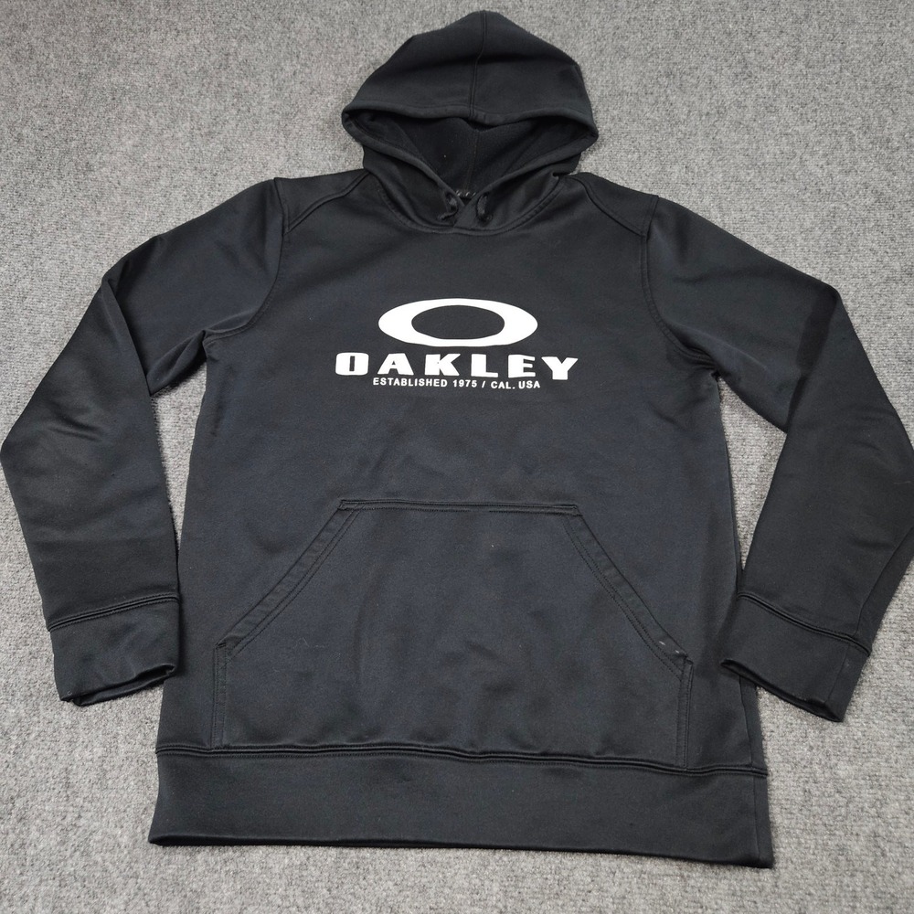 Oakley Hoodie Mens Medium Black Graphic Logo Pullover Sweatshirt Activewear